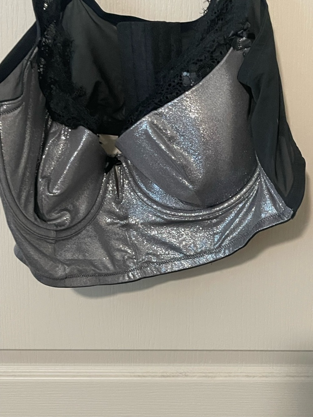 Cacique Metallic Silver and Black Lace Bustier Bra & matching panties - Picture 7 of 8